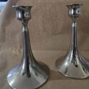 Silver Tone Metal Candlestick Pair - Elegant Home Accents